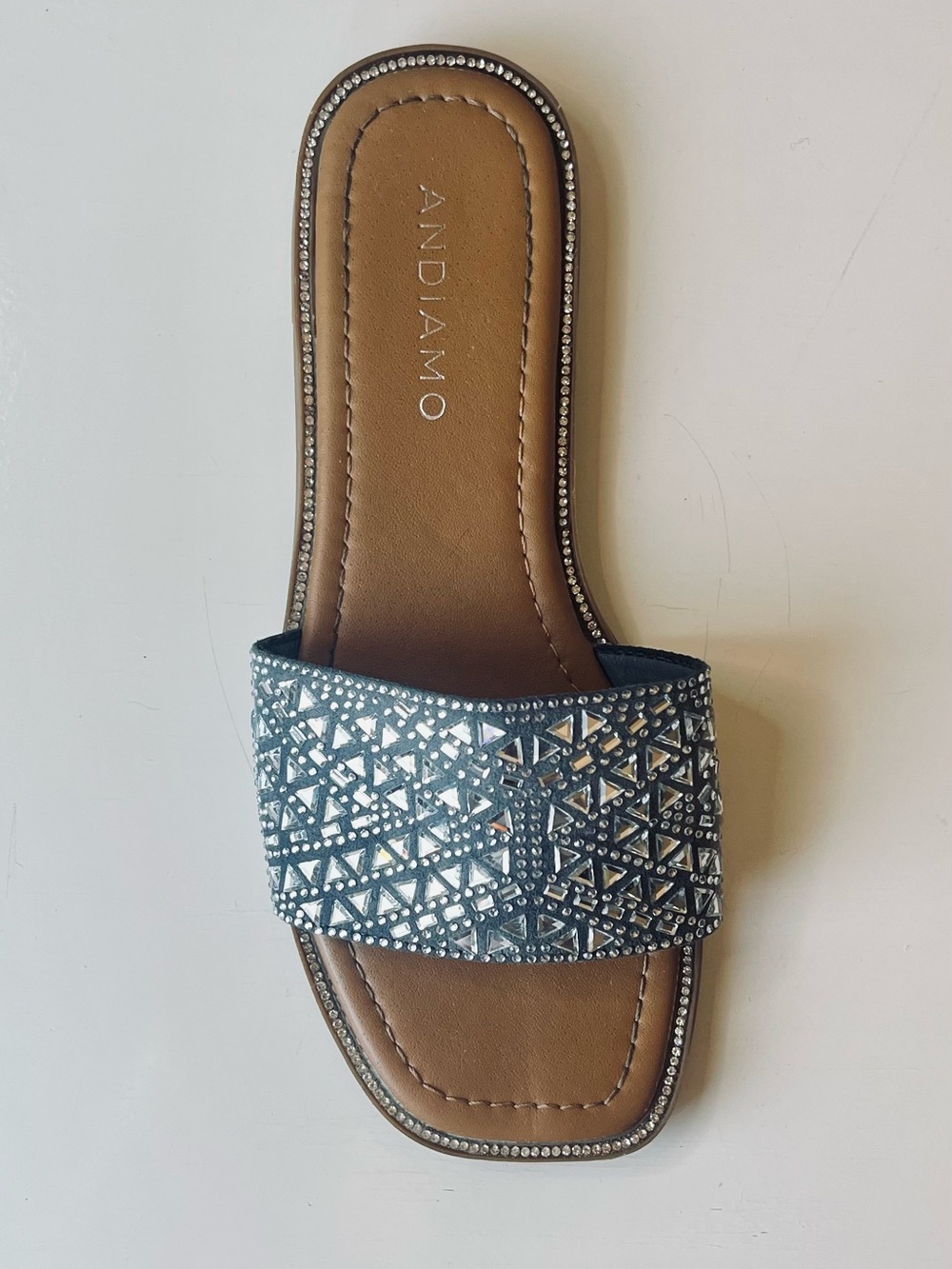 Andiamo Mirror Triangle Rhinestone Embellished Slide Sandals Women's 6.5W- GUC - Picture 3 of 6